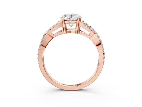 Rose gold Oval Solitaire Twist Band with Pavé Setting and Four-Prong Setting_81