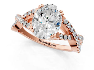 Rose gold Oval Solitaire Twist Band with Pavé Setting and Four-Prong Setting_85