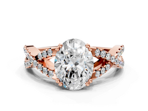 Rose gold Oval Solitaire Twist Band with Pavé Setting and Four-Prong Setting