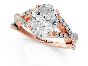 Rose gold Oval Solitaire Twist Band with Pavé Setting and Four-Prong Setting_97