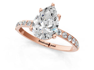 Rose gold Pear Cut Diamond Pavé Band Solitaire Ring with Four-Prong Setting_19