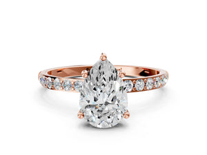Rose gold Pear Cut Diamond Pavé Band Solitaire Ring with Four-Prong Setting_24