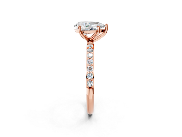 Rose gold Pear Cut Diamond Pavé Band Solitaire Ring with Four-Prong Setting_2