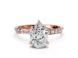 Rose gold Pear Cut Diamond Pavé Band Solitaire Ring with Four-Prong Setting_36