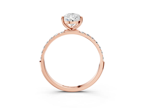 Rose gold Pear Cut Diamond Pavé Band Solitaire Ring with Four-Prong Setting_51