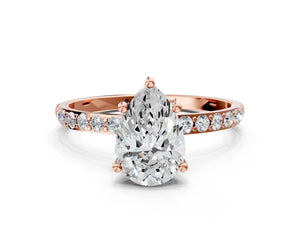 Rose gold Pear Cut Diamond Pavé Band Solitaire Ring with Four-Prong Setting_78