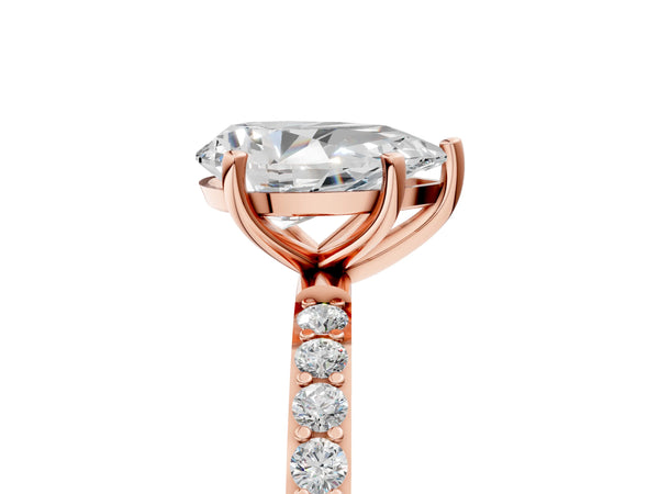 Rose gold Pear Cut Diamond Pavé Band Solitaire Ring with Four-Prong Setting_89
