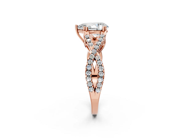 Rose gold Pear Solitaire Twist Band with Pavé Setting and Four-Prong Setting_44