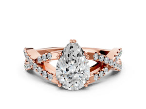 Rose gold Pear Solitaire Twist Band with Pavé Setting and Four-Prong Setting_78