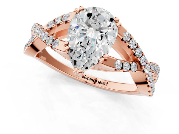 Rose gold Pear Solitaire Twist Band with Pavé Setting and Four-Prong Setting_85