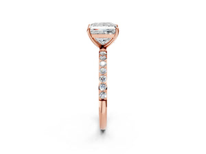 Rose gold Princess Cut Diamond Pavé Band Solitaire Ring with Four-Prong Setting_104