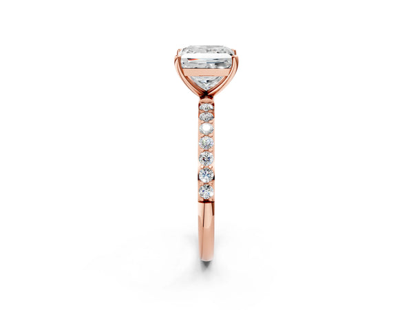 Rose gold Princess Cut Diamond Pavé Band Solitaire Ring with Four-Prong Setting_104