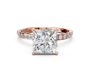 Rose gold Princess Cut Diamond Pavé Band Solitaire Ring with Four-Prong Setting_24