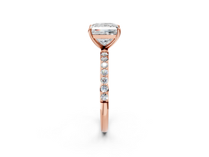 Rose gold Princess Cut Diamond Pavé Band Solitaire Ring with Four-Prong Setting_2