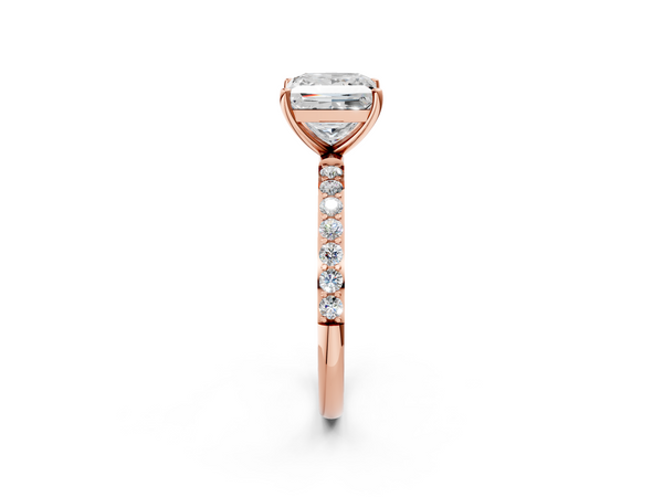 Rose gold Princess Cut Diamond Pavé Band Solitaire Ring with Four-Prong Setting_2