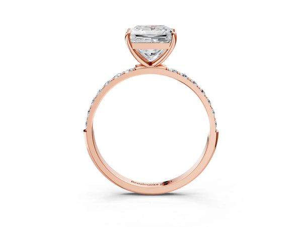 Rose gold Princess Cut Diamond Pavé Band Solitaire Ring with Four-Prong Setting_39