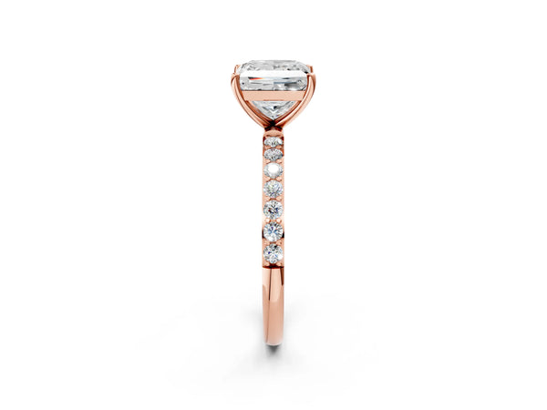 Rose gold Princess Cut Diamond Pavé Band Solitaire Ring with Four-Prong Setting_62
