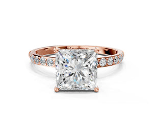 Rose gold Princess Cut Diamond Pavé Band Solitaire Ring with Four-Prong Setting_66