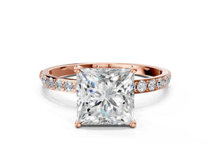 Rose gold Princess Cut Diamond Pavé Band Solitaire Ring with Four-Prong Setting_72