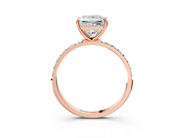 Rose gold Princess Cut Diamond Pavé Band Solitaire Ring with Four-Prong Setting_81