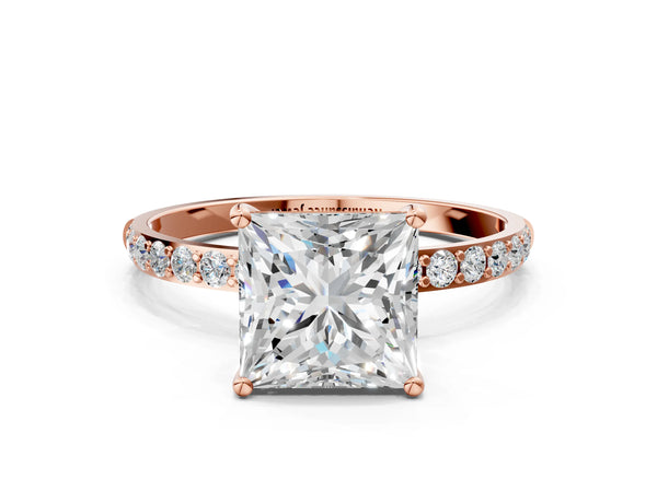 Rose gold Princess Cut Diamond Pavé Band Solitaire Ring with Four-Prong Setting_96