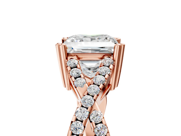 Rose gold Princess Solitaire Twist Band with Pavé Setting and Four-Prong Setting_17
