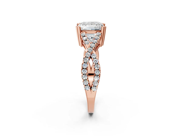 Rose gold Princess Solitaire Twist Band with Pavé Setting and Four-Prong Setting_20