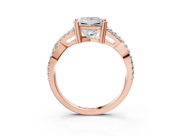 Rose gold Princess Solitaire Twist Band with Pavé Setting and Four-Prong Setting_21