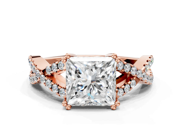 Rose gold Princess Solitaire Twist Band with Pavé Setting and Four-Prong Setting_24