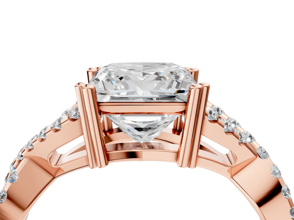 Rose gold Princess Solitaire Twist Band with Pavé Setting and Four-Prong Setting_28