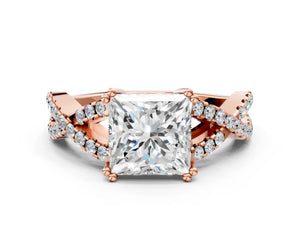 Rose gold Princess Solitaire Twist Band with Pavé Setting and Four-Prong Setting_30