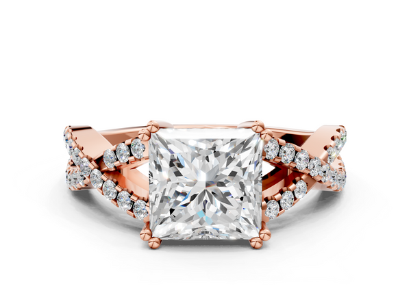 Rose gold Princess Solitaire Twist Band with Pavé Setting and Four-Prong Setting