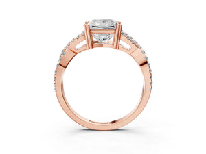 Rose gold Princess Solitaire Twist Band with Pavé Setting and Four-Prong Setting_33