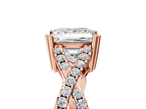 Rose gold Princess Solitaire Twist Band with Pavé Setting and Four-Prong Setting_35