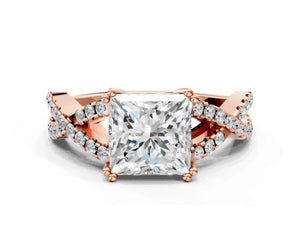 Rose gold Princess Solitaire Twist Band with Pavé Setting and Four-Prong Setting_36