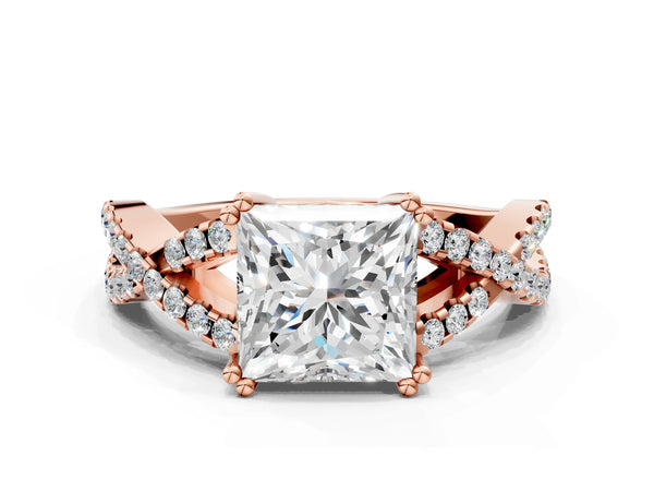 Rose gold Princess Solitaire Twist Band with Pavé Setting and Four-Prong Setting_36