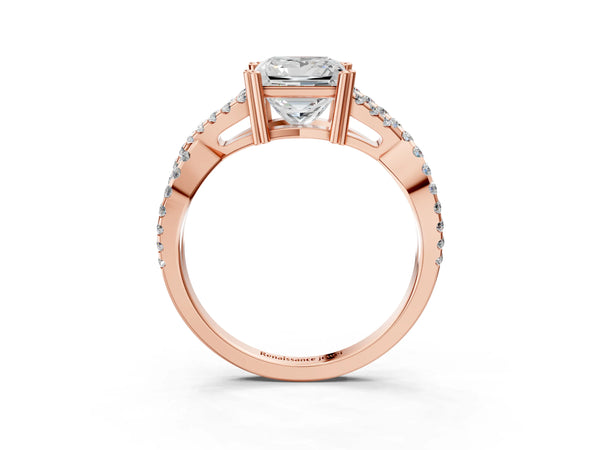Rose gold Princess Solitaire Twist Band with Pavé Setting and Four-Prong Setting_39