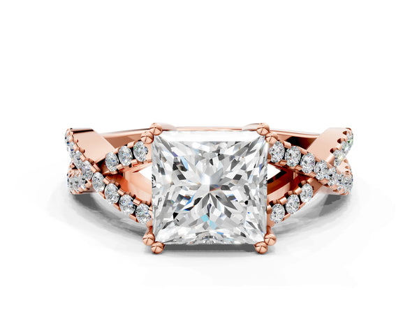 Rose gold Princess Solitaire Twist Band with Pavé Setting and Four-Prong Setting_42