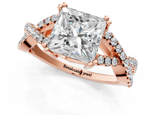 Rose gold Princess Solitaire Twist Band with Pavé Setting and Four-Prong Setting_43
