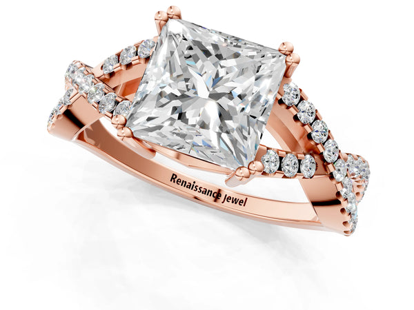 Rose gold Princess Solitaire Twist Band with Pavé Setting and Four-Prong Setting_49