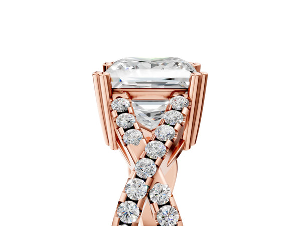 Rose gold Princess Solitaire Twist Band with Pavé Setting and Four-Prong Setting_59