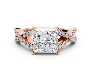 Rose gold Princess Solitaire Twist Band with Pavé Setting and Four-Prong Setting_60