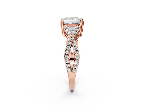 Rose gold Princess Solitaire Twist Band with Pavé Setting and Four-Prong Setting_68