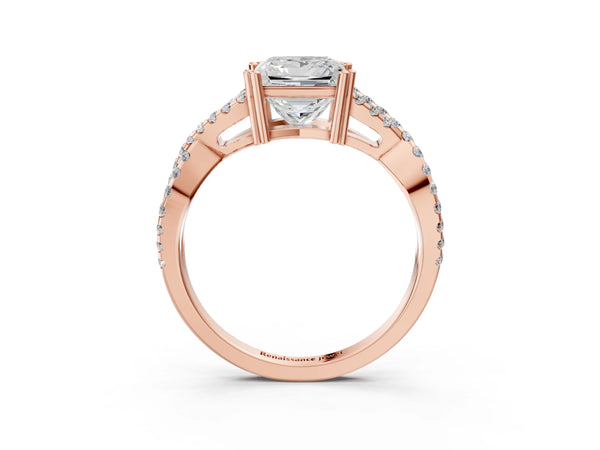 Rose gold Princess Solitaire Twist Band with Pavé Setting and Four-Prong Setting_69