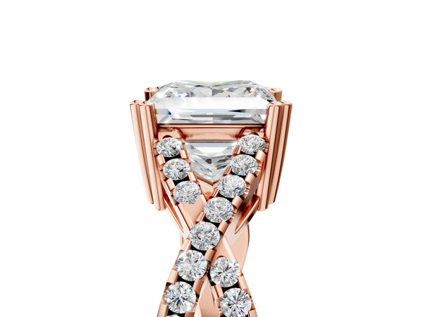 Rose gold Princess Solitaire Twist Band with Pavé Setting and Four-Prong Setting_71