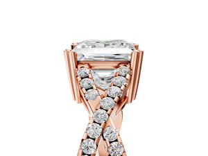 Rose gold Princess Solitaire Twist Band with Pavé Setting and Four-Prong Setting_77