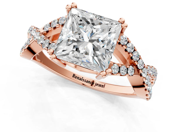 Rose gold Princess Solitaire Twist Band with Pavé Setting and Four-Prong Setting_85