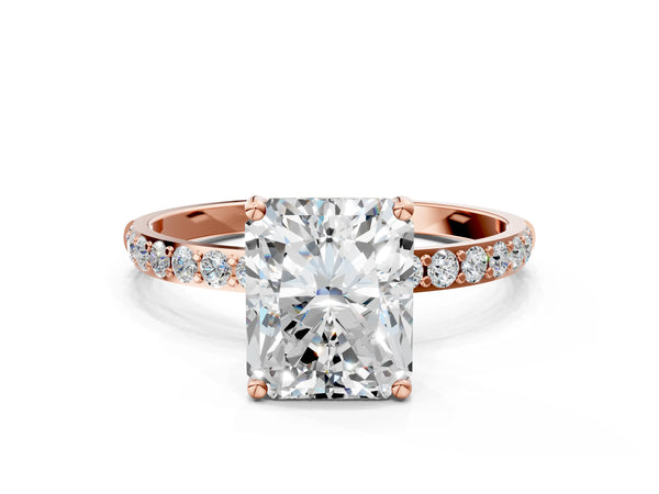 Rose gold Radiant Cut Diamond Pavé Band Solitaire Ring with Four-Prong Setting_102