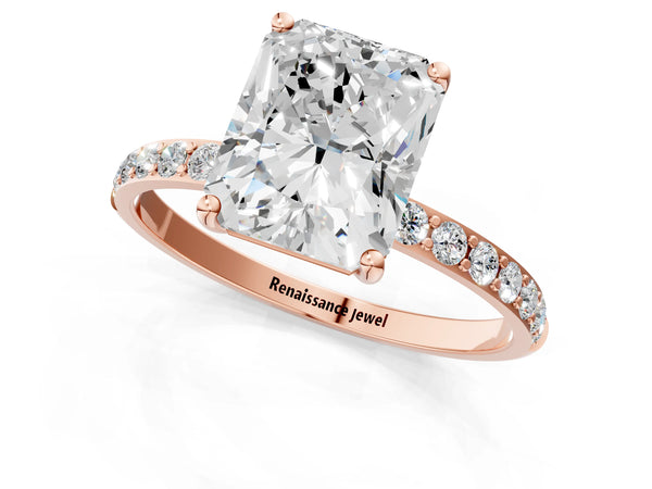 Rose gold Radiant Cut Diamond Pavé Band Solitaire Ring with Four-Prong Setting_103