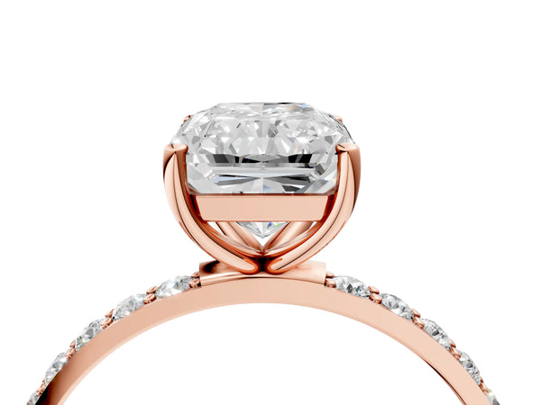 Rose gold Radiant Cut Diamond Pavé Band Solitaire Ring with Four-Prong Setting_112